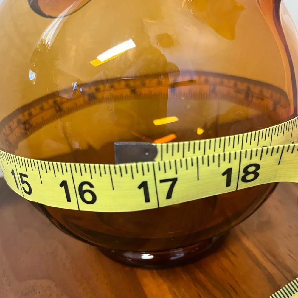 Vintage Cambridge Amber Glass Tilt Ball Cordial Decanter w/2 Glasses